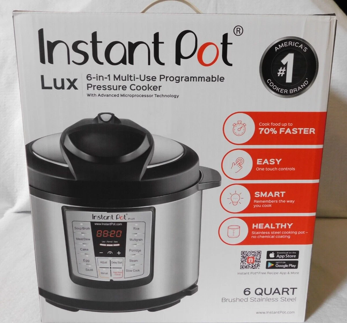 Instant Pot LUX60 Red Stainless Steel 6 Qt 6-in-1 Multi-Use Programmable  Pressure Cooker, Slow Cooker, Rice Cooker, Saute, Steamer, and Warmer 