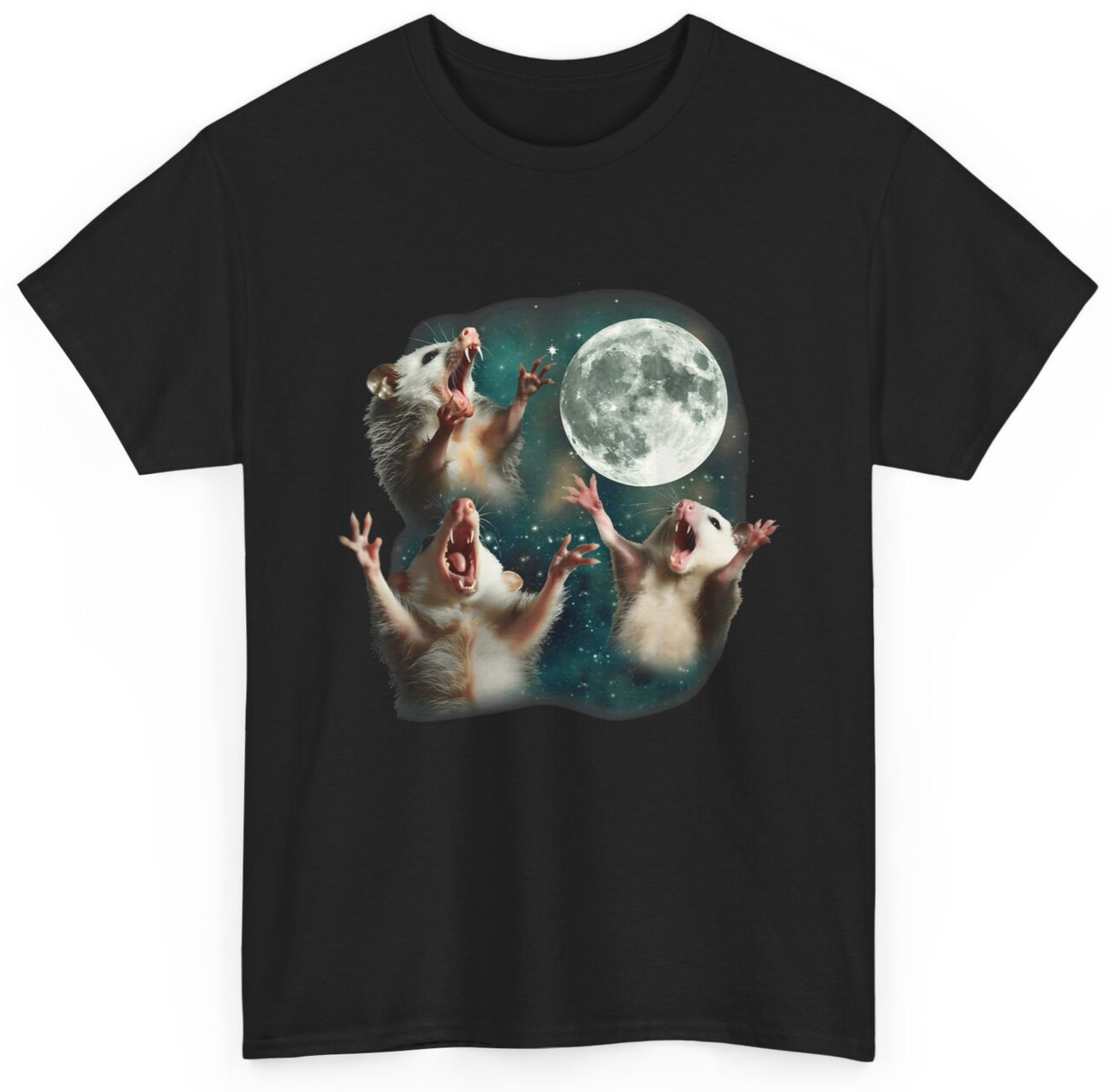 Three Possum Moon | 3 Opossum Funny Weird Cursed Meme T-Shirt