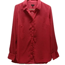 Talbots Button Up Women's Medium Salmon Pink Raised Polka Dot Sheer Lined Blouse