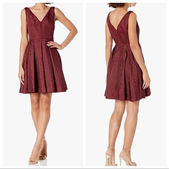 Erin by Erin Fetherston Coco Jacquard Gold Embossed Fit & Flare Mini Dress Sz 8 View 3