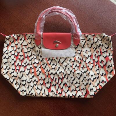 Longchamp Le Pliage L size Tote Bag Hand bag Leopard print Red