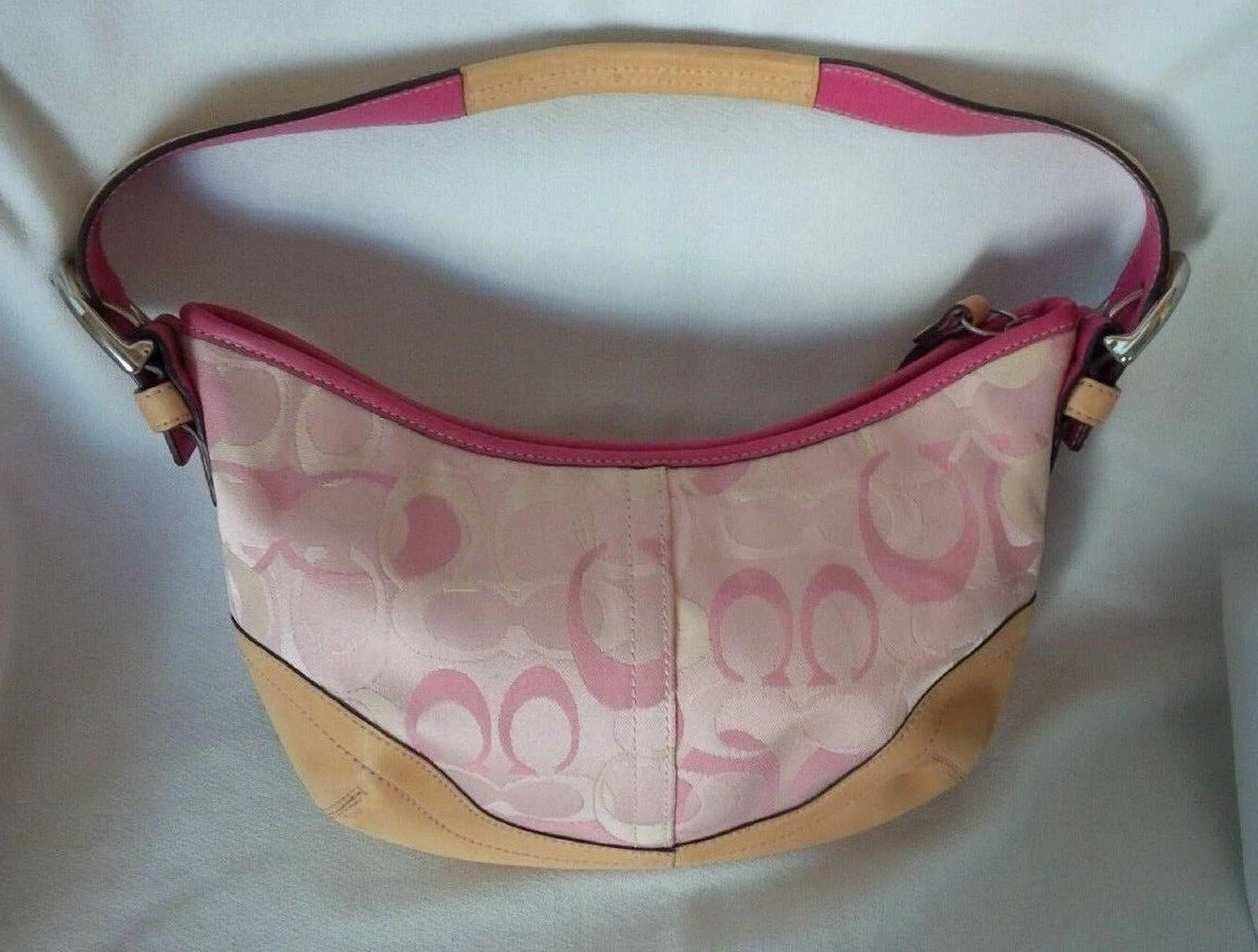 COACH Signature PINK Monogram Canvas Leather Mini Hobo Handbag - RARE