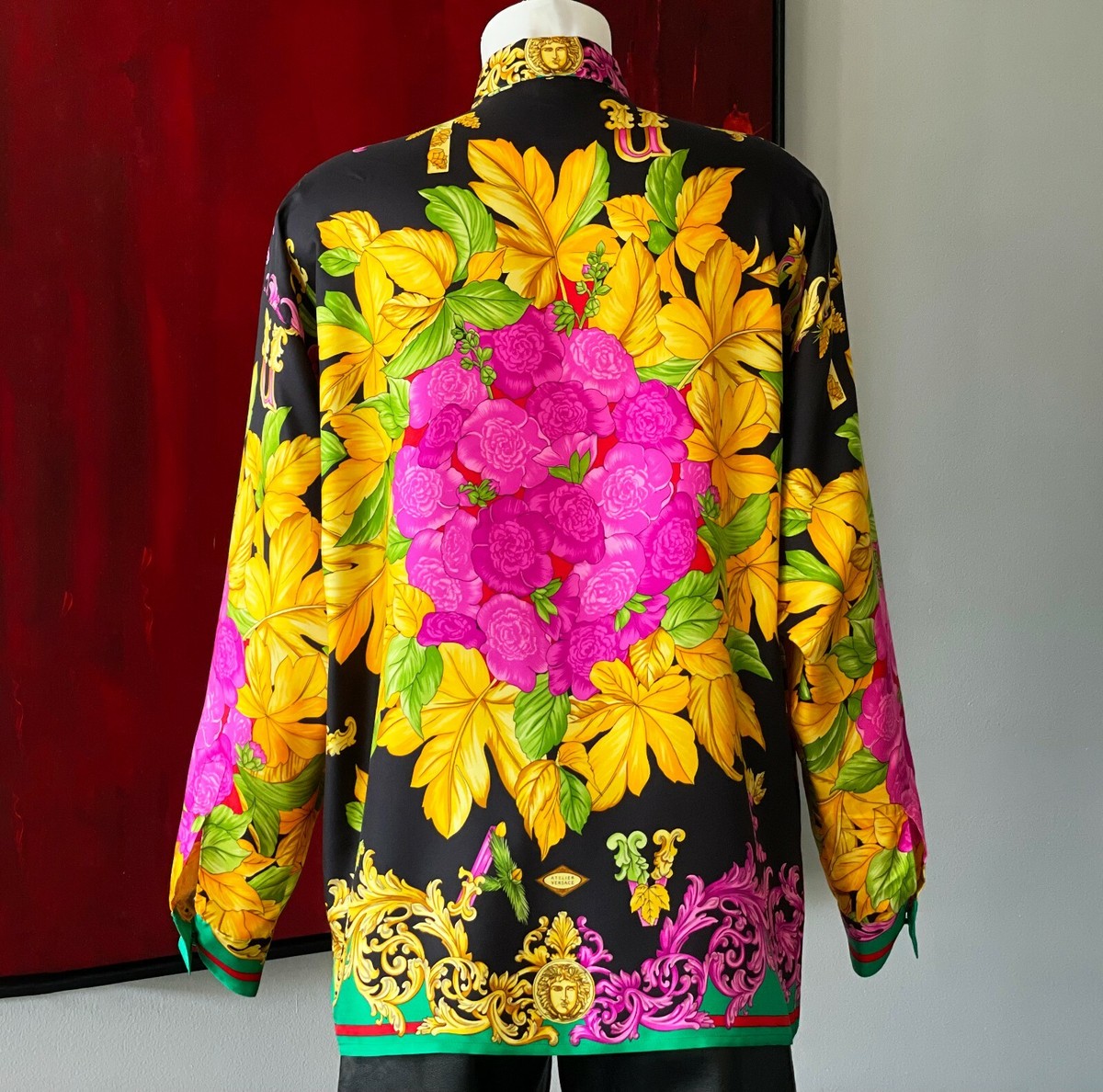 GIANNI VERSACE silk shirt Autumn Leaves print size 50 from F/W