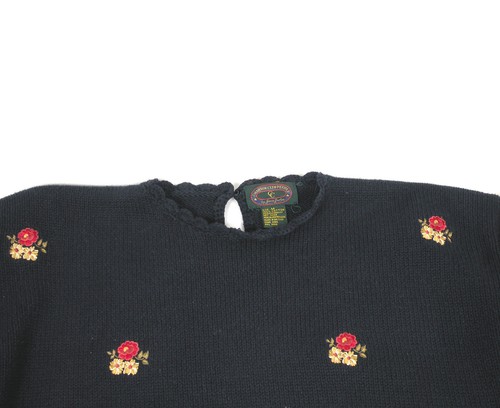 VINTAGE CHARTER CLUB Women's Sweater Sz M Navy Blue Embroidered Long Sleeve Top - Picture 6 of 6