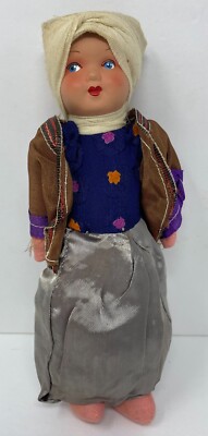 Vintage Ethnic Doll Celluloid Face Sawdust  Cloth Body 10 1/2''