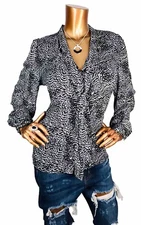 Premise Studio M Top NWT $58 Animal Print Button Up Shirt Long Slvs Neck Tie