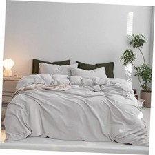 100 Washed Cotton Duvet Cover Set King 104"x90" Light Gray No Comforter 