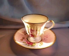Burton & Burton Gold Trimmed Footed Floral Teacup and Saucer with Embossed Desig