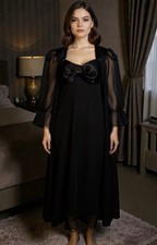 VTG Flora Nikrooz Black Bridal Night Gown And Robe Set Small Big Bow Accent