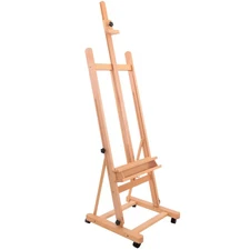 Wooden Beechwood Adjustable H-Frame Studio Easel, Artist Tray Wheels Hold Canvas