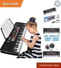 61-Key Children's Piano with Microphone, Music Stand  10 Rhythms - Battery/USB