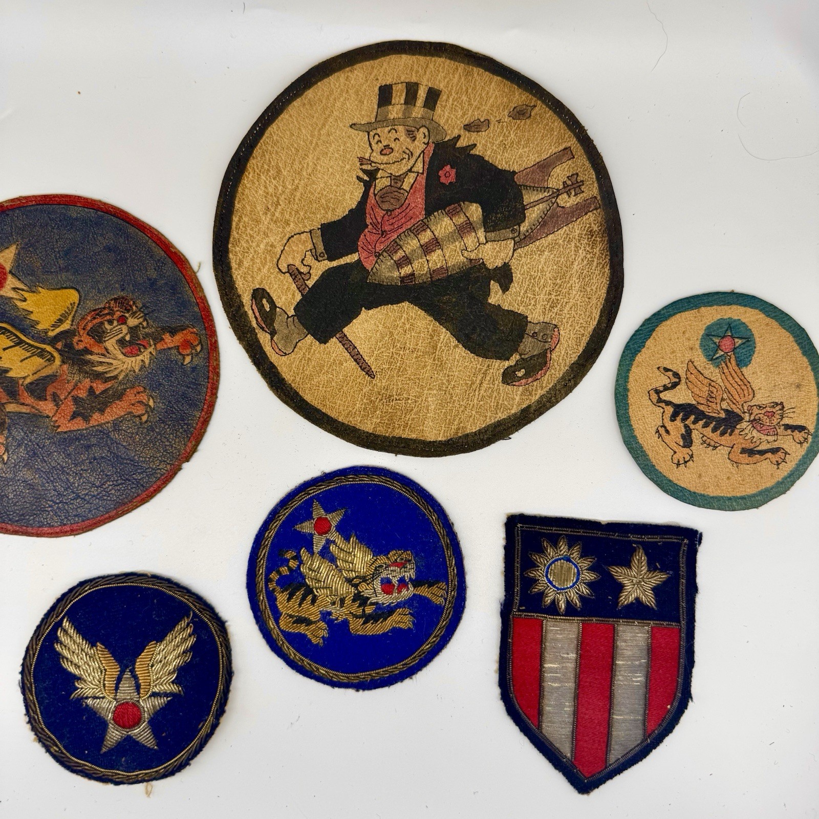 WWII Flying Tigers 14th AF Hand-Painted Leather Patches • Theater-Made Authentic