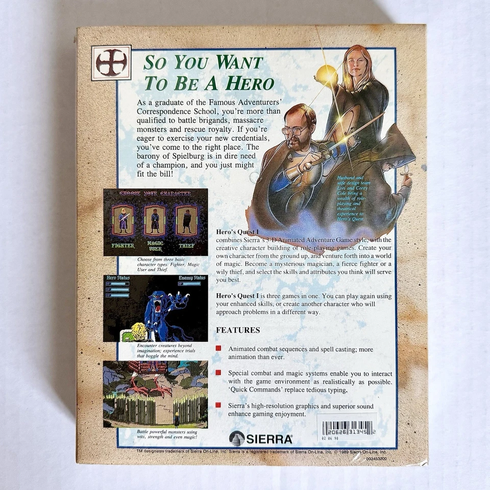 Hero's Quest - Factory Sealed - IBM 3.5” & 5.25” - Big Box PC - 1989 Sierra - NM - Image 2 of 4