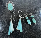 Lot Vintage Sterling Silver Turquoise Color Stone 2 Sets Of Earrings One Ring