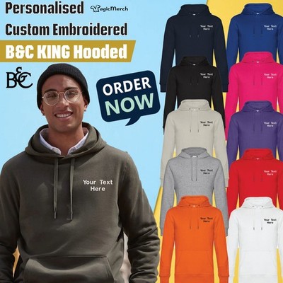 Bestickter B&C King Unisex Pullover mit Kapuze personalisierter Text Logo Stab Freizeit