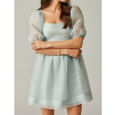 $168 NWT BHLDN x FREE PEOPLE Alaine Organza Puff Sleeve Dress, Blue, 2 (US)