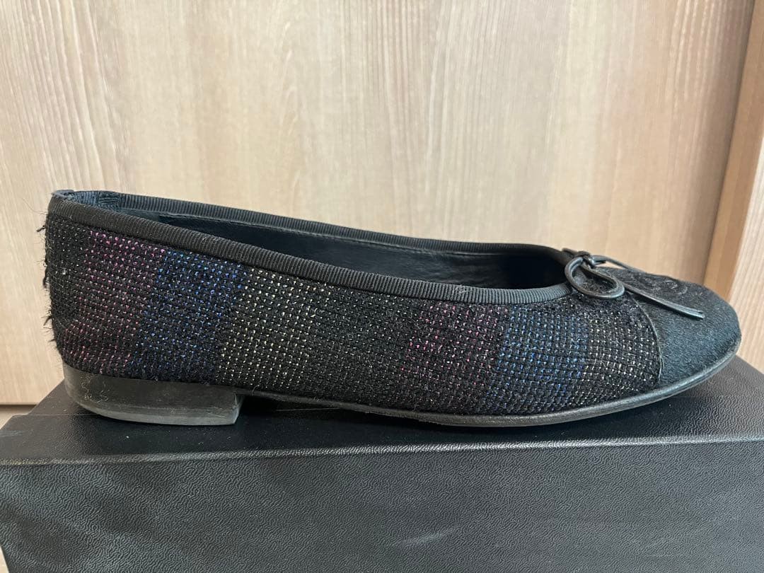 Chanel Ballet Flats Shoes Black Tweed Embroidered Logo Size 38 US Abt8 For Women thumbnail 19