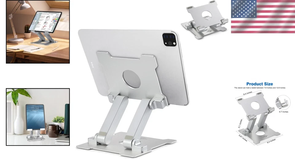 Soporte para Tableta de Aluminio - Ajustable, Portátil y Elegante en Plateado Foto 2 de 4