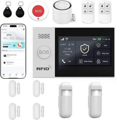 XUK 13-Piece WiFi 4G GSM Home Security Alarm System 4.3'' Touchscreen-USED