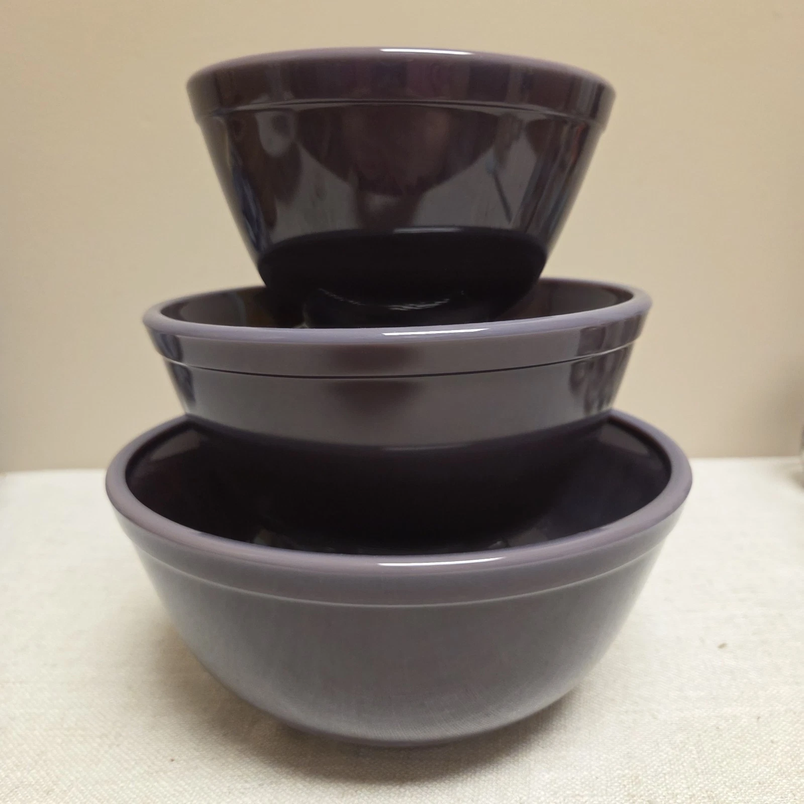 New Mixing Nesting Bowls Set 3 Stackable - Eggplant Purple Glass - Mosser USA