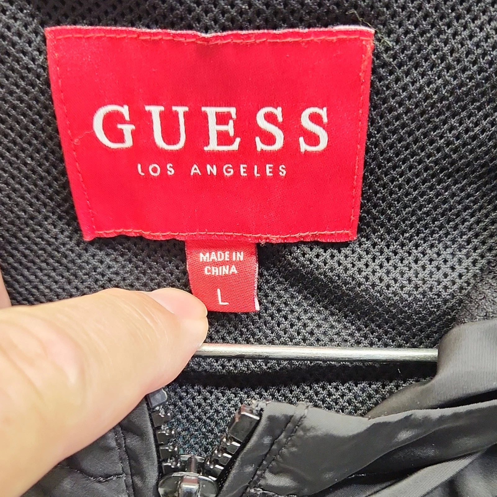 GUESS Los Angeles Men’s L Colorblock Hooded Full Zip Windbreaker Black/Teal/Red - product detail image 4