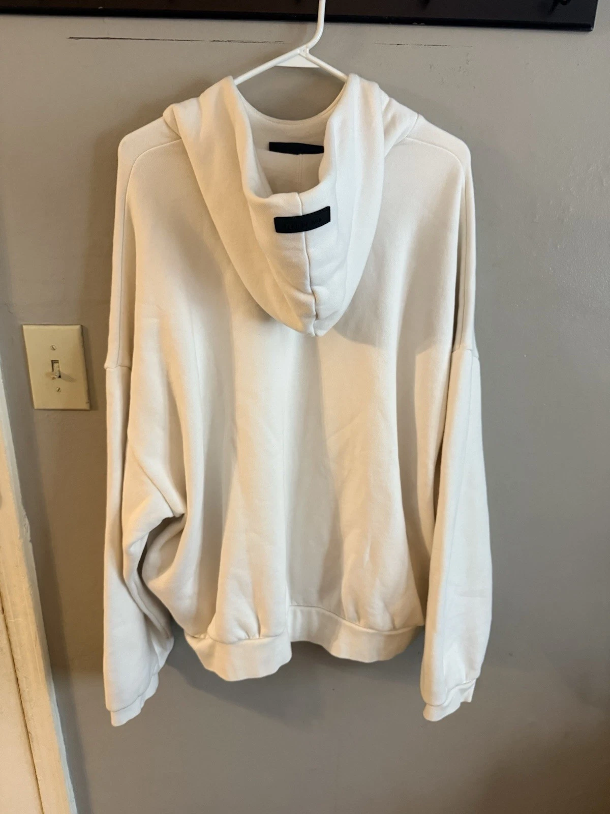 Felpa bianca con cappuccio Essential Fear of God donna XL Cloud Dancer con tasche nuova senza etichette