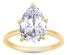 5.00 CT's PEAR Cut FG VS Lab Grown CVD Diamond Ring Solitaire 14k Yellow Gold