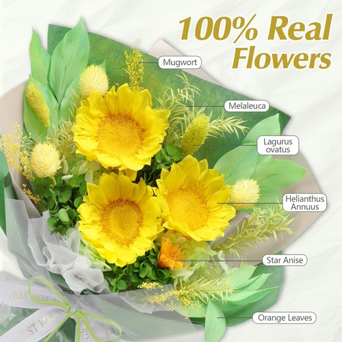 Preserved Flowers for Delivery, Valentines Day Sunflower Bouquets with Neckla... - Picture 4 of 7