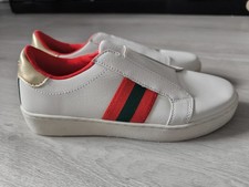 River Island Women's White Slip On Trainers UK 4  Red Green Stripe Casual Shoes