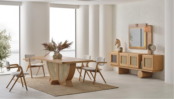 Modernes Esszimmer-Set Mit Stilvollem Tisch Und StüHlen Sideboard Mit Spiegel-image