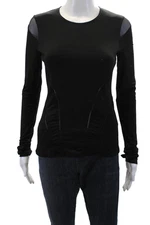 Michi Womens Mesh Detail Long Sleeve Thumb Hole Cuff Top Black Size M
