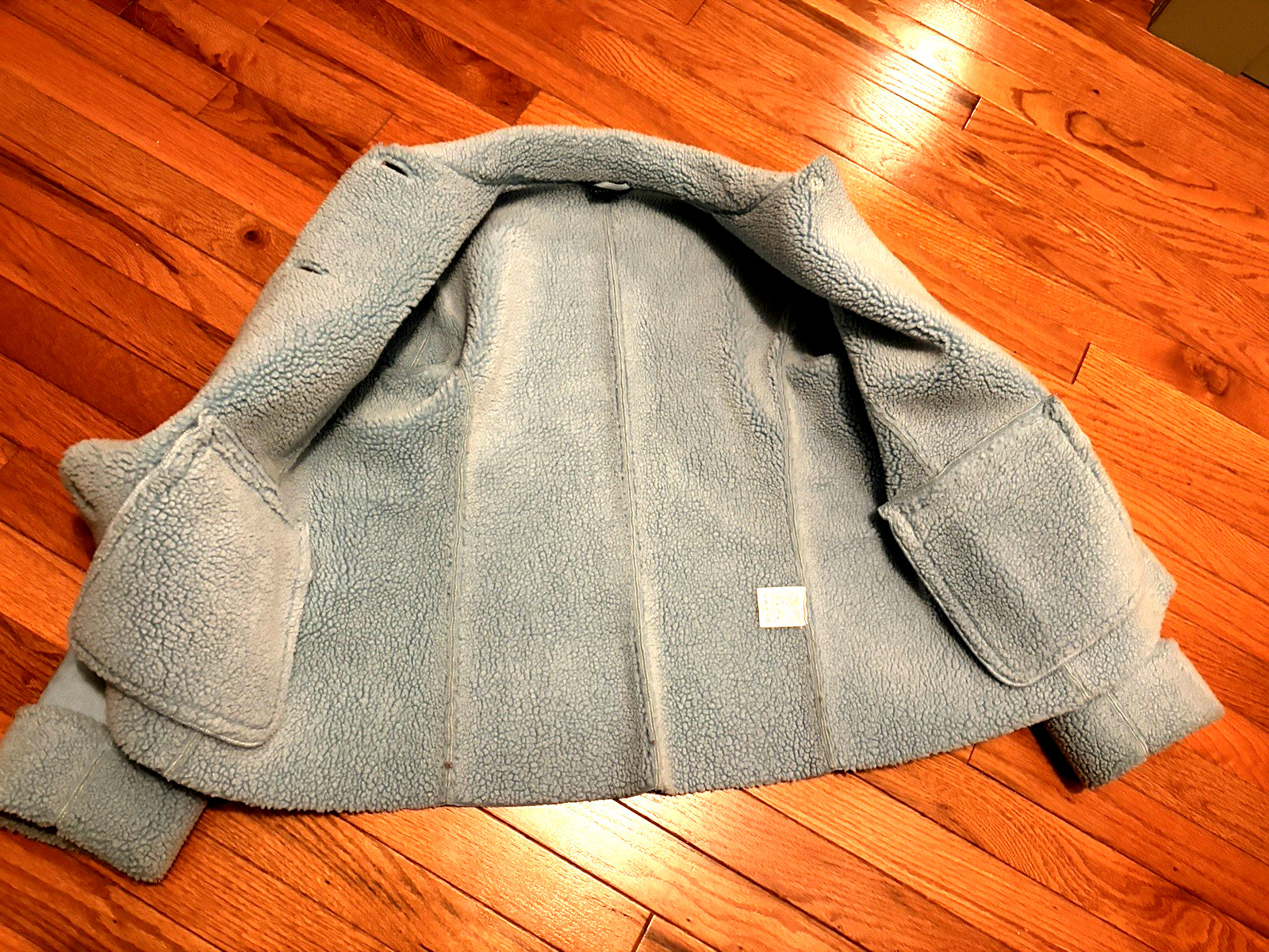 Women's LANDS END Blue FAUX SHEEPSKIN SHEARLING Style JACKET WINTER COAT Size S