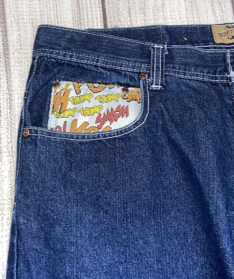 Vintage/Y2K 212 NYC Jeans Embroidered Size 38X33 “SMASH” “POW” Embroidery - Image 3 of 4