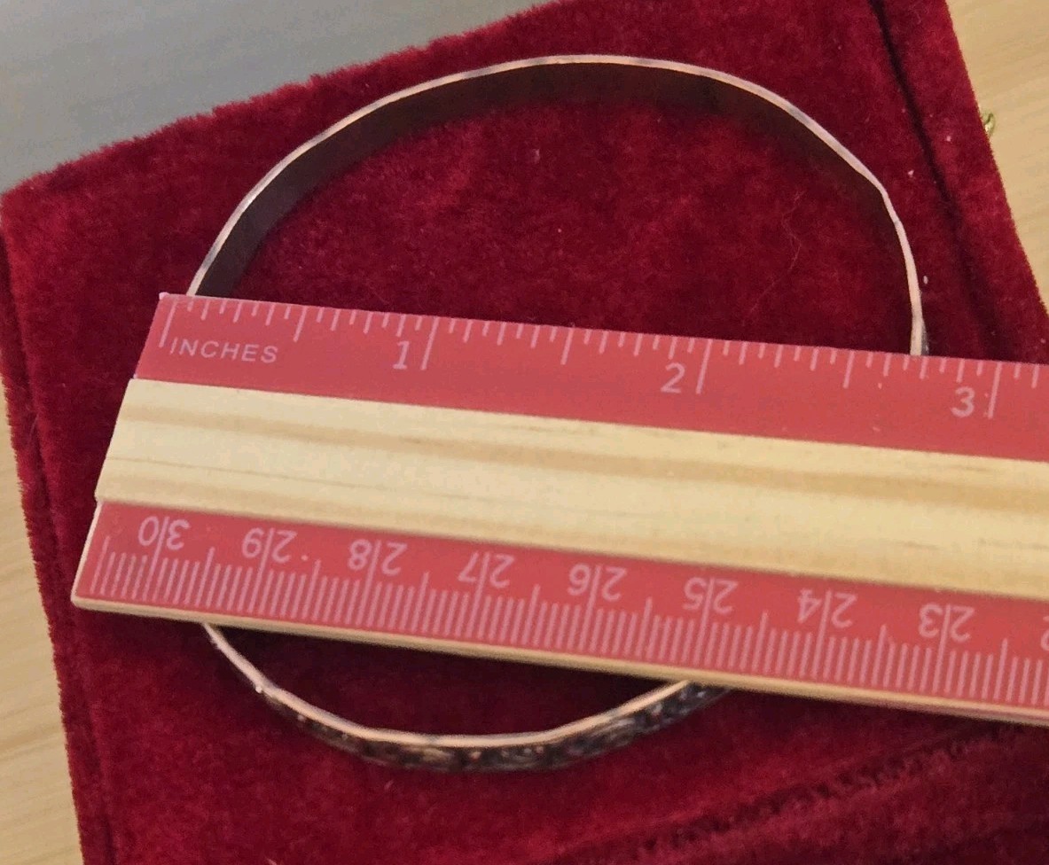 Pair Solid Copper Bangle Bracelets Etched Scroll … - image 4