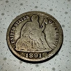 1891 Seated Liberty Dime 10c Silver US Type Coin