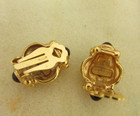 VINTAGE CARLISLE GOLD TONE CLIP ON EARRINGS WITH RED CABOCHON STONES — photo 5