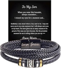 To My Son Grandson Leather Bracelets from Mom Grandma Birthday Gifts for Son