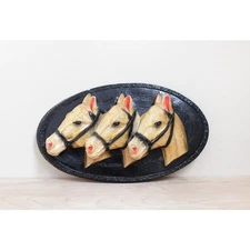 A Trio of Horses Sculptured 3-D Portrait Hand Painted OOAK Equine 60s Art Piece