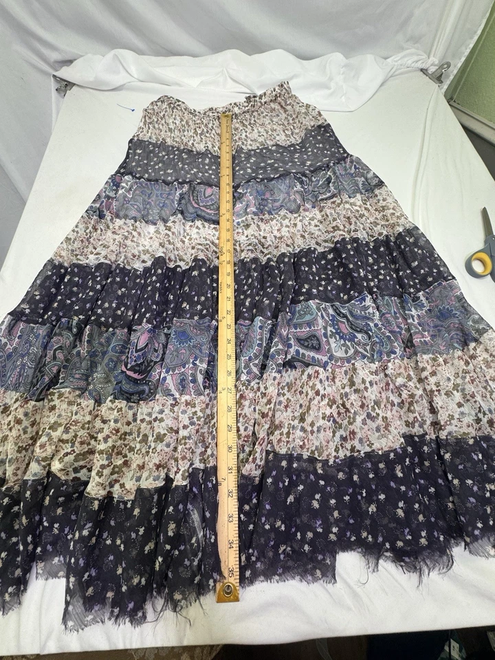 Maxi Falda Solitaria en Niveles Azul Rosa Talla S Paisley Gasa Forrada Cottage Boho Foto 3 de 4