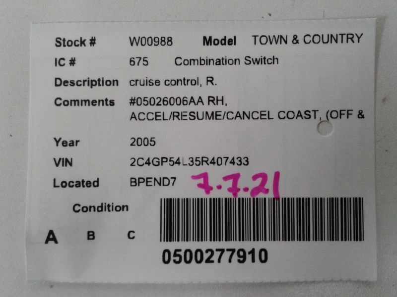 Interruptor de control de crucero de columna derecha para pasajero para caravana 02-07 1428832 Foto 4 de 4