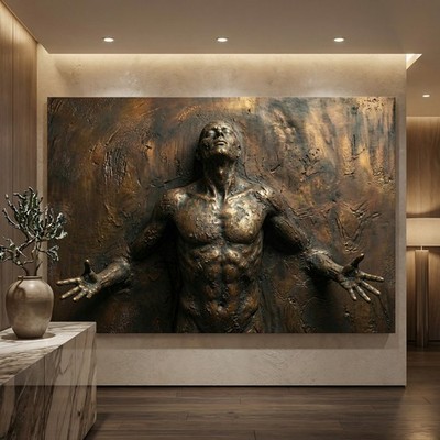 Mann kommt aus der Wand, abstrakte Kunst 3D Wandbild Acrylglas, Leinwand, Poster