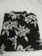 PAU HANA HAWAII LARGE Black White Hibiscus Novelty Camp Shirt Cotton