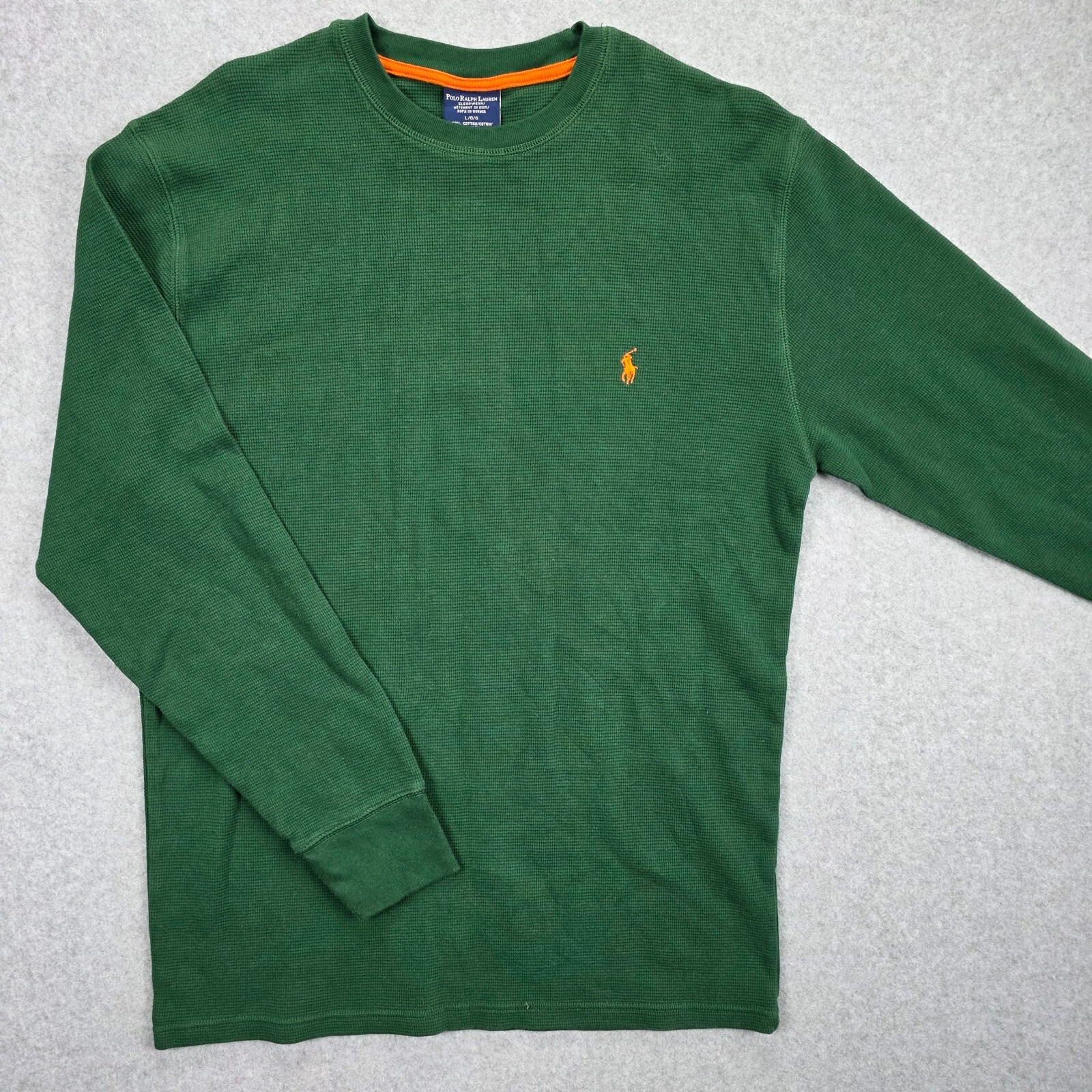 Polo Ralph Lauren camicia termica uomo grande verde waffle maglia manica lunga pony