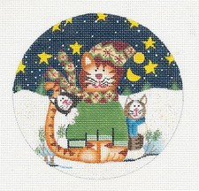 SP.ORDER  "Meowy Christmas" 3 Cats Celebrate Needlepoint Canvas Ornament Danji