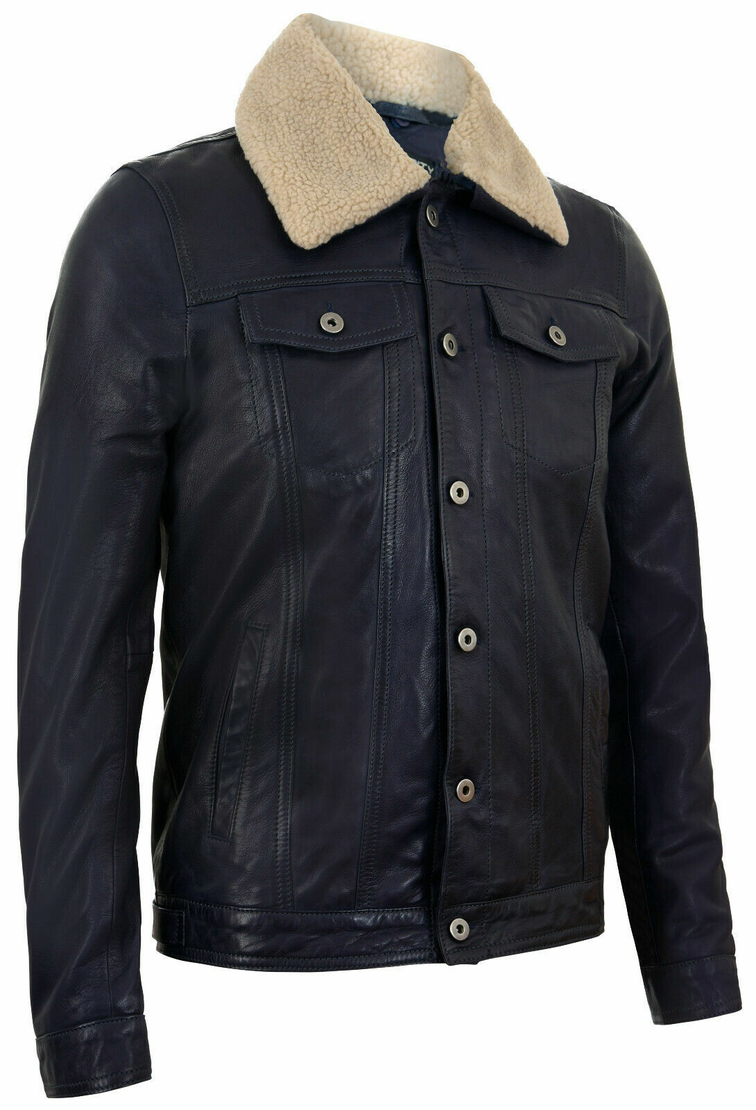 Men's Black Leather Jacket Trucker 