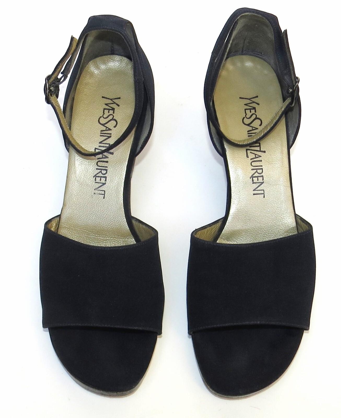 YVES SAINT LAURENT scarpe vintage nere tacco grosso cinturino alla caviglia YSL 6 anni 90