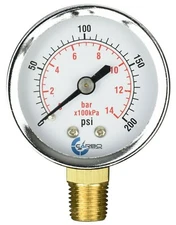 2" Pressure Gauge - Chrome Plated Steel Case, 1/4" NPT, Lower Mnt. 200 PSI