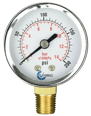 CARBO INSTRUMENTS 2" Pressure Gauge - Chrome Plated Steel Case, 1/4" NPT, Lower Mnt. 200 PSI