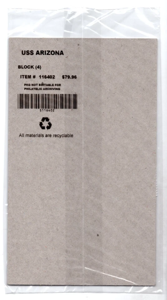 US 2008 USS ARIZONA NAVY MEMORIAL FULL BLOCK IN ORIGINAL P.O. PACKAGING F.V. $99 - Image 2 of 2