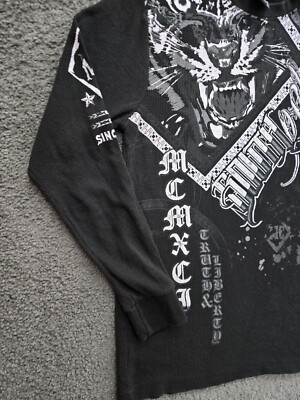 Vintage Southpole Shirt Men's XL Black Thermal Long Sleeve AOP